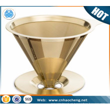 Titanium Coated Gold Pour Over Cone Dripper Reusable Stainless Steel Coffee Filter for Chemex, Hario, Carafes